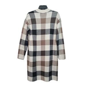 LOFT Gingham Plaid Mock Neck Long Sleeve Sweater Dress Small Tan/Black GUC